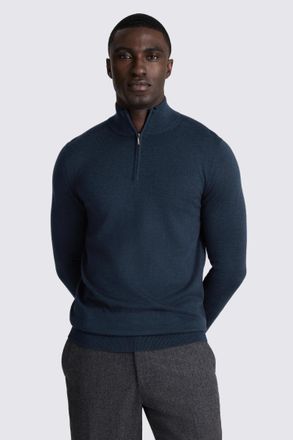 Moss Dark Teal Merino Zip-Neck Jumper