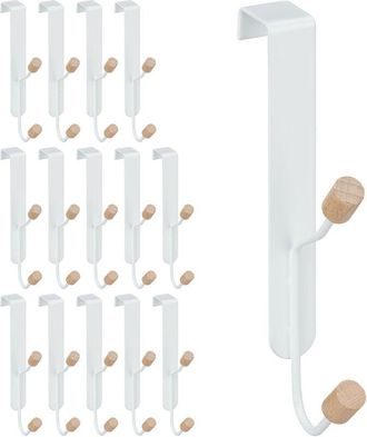 Relaxdays Relaxdays Set of 15 Door Double Hooks, Scandinavian, Iron & Wood, Hanging Coat Rack HxWxD: 16 x 2 x 7 cm, White/Natural