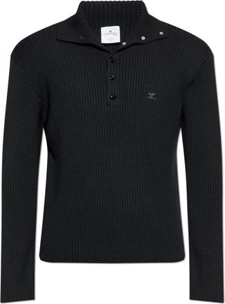 Courr&egrave;ges Wollen trui - Heren - V-hals truien - Zwart - XS - Wol - Truien & Vesten