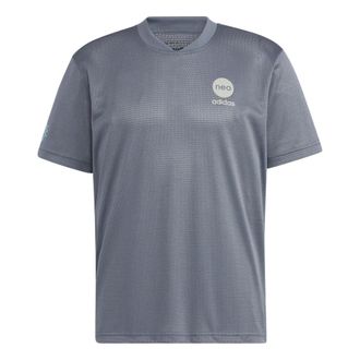 adidas Mens adidas neo Bb Mesh Tee Alphabet Pattern Printing Pullover Short Sleeve Gray T-Shirt HM2045
