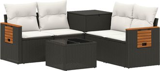 vidaXL Juego De Sof&aacute; 6 Uds. Negro Y Blanco Crema Vidaxl
