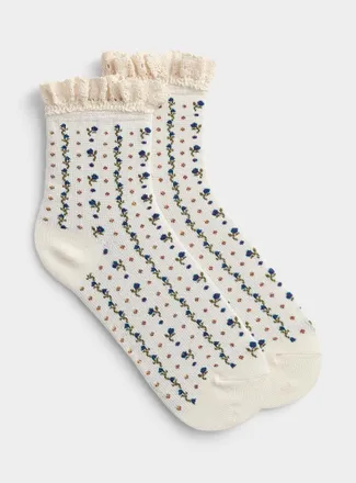 Free People Womens Embroidered ruffle mini-flower ankle socks