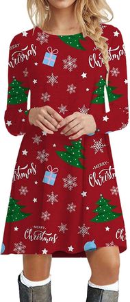 Generic Party Dresses for Women UK, Christmas Tunics for Women UK Mrs Claus Outfit Christmas Party Dress Swing Dresses Fancy Dress Costumes Long Sleeve Santa 