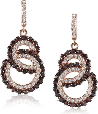 Suzy Levian Rose Sterling Silver Brown Cubic Zirconia Interlocked Double Loop Earrings