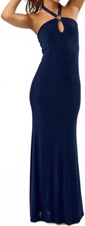 Blue Blush Metal Trim Halter Maxi Dress In Navy