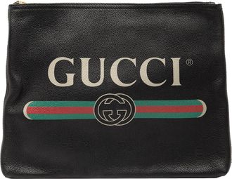 Gucci Pre-owned Womens Medium Leather Logo Portfolio Clutch - Black - One Size