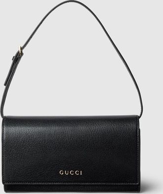 Gucci Mini Pouch With Gucci Lettering, Black, Leather