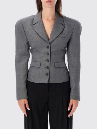 Magda Butrym Cropped Wool Blazer with Oversized Shoulders and Peak Lapels