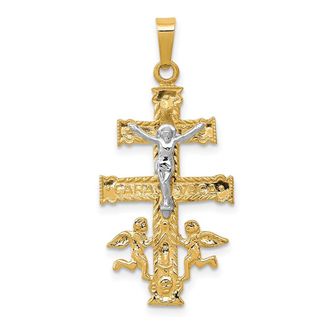 Diamond2Deal 14k Two-tone Gold Cara Vaca Crucifix Pendant