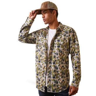 Ariat Mens Hadkins Retro Fit Shirt Long Sleeve in Oyster Gray, Size X-Small, by Ariat