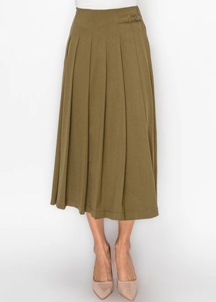 YAL New York Olive Pleated Midi Skirt