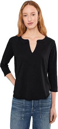 Mod-o-doc 3/4 Sleeve Split Neck Mandarin T-Shirts Womens Clothing Black : LG (US 12-14), Cotton