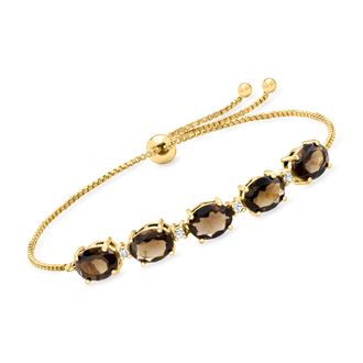 Ross-Simons Smoky Quartz and. White Topaz Bolo Bracelet in 18kt Gold Over Sterling