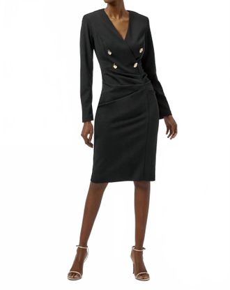 Joseph Ribkoff Aux Wrap Long Sleeves Midi Sheath Dress In Black