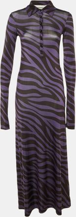 Palm Angels Purple Zebra Print Jersey Maxi Polo Dress