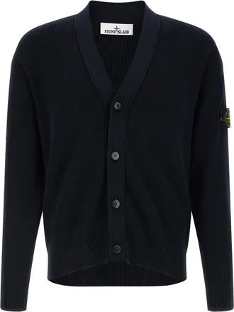 Stone Island Blue Knitted V Neck Cardigan