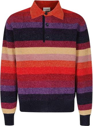 Dr&ocirc;le de Monsieur Chenille Gestreepte Lange Mouw Polo Paardenpatch - Heren - Polos - Veelkleurig - S - Polyester - Tops