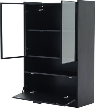 STILVORA Vitrina Con 2 Puertas De Cristal, 1 Puerta Abatible Y Led, En Tablero De Part&iacute;culas, Negro, 80&times;35&times;120 Cm