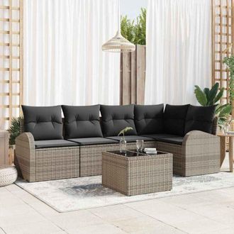 vidaXL Vidaxl - Conjunto De Sof&aacute; De Jard&iacute;n Con Coj&iacute;n 6 Pcs Gris Polirat&aacute;n