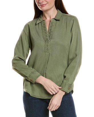 Tommy Bahama Sunwashed Twill Embroidered Linen-Blend Top