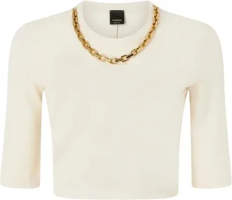 Pinko Pinko, Tops, Dames, Beige, XS, Katoen, Kimberly Maglia Costina Crepe