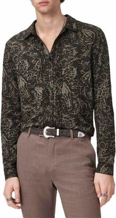 John Varvatos Lucian Jacquard Button-Up Shirt in Wood Brown at Nordstrom, Size Xx-Large