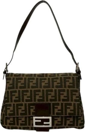 Fendi Pre-owned Shoulder Bags, female, Brown, Size: ONE SIZE Pre-owned Mamma Baguette FF Canvas Leather 2way Bag