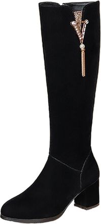 Generic Winter Spicy Girl Fashion Women Knee High PU Leather Boots Round Toe Ankle Casual Leisure Footwear For Ladies Comfortable Mid Calf Design (Black, 5. 5