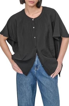 DKNY Textured Voile Button-Up Shirt in Black at Nordstrom Rack, Size X-Small