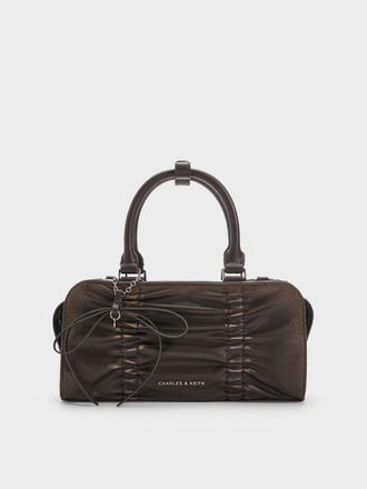 Charles & Keith Kadee Ruched Bow-Charm Bowling Bag