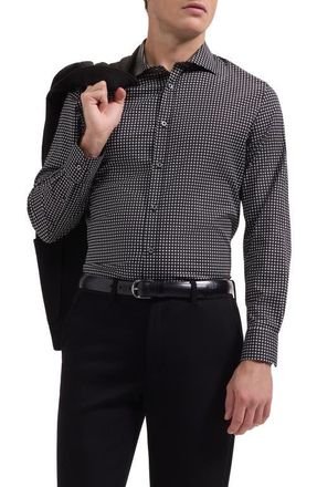 Bugatchi Axel Shaped Fit Geo Print Stretch Cotton Button-Up Shirt in Black at Nordstrom, Size Xx-Large