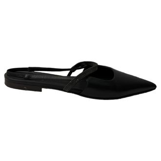 Brunello Cucinelli Brunello Cucinelli Pre-owned Womens Embellished Cutout Slingback Ballet Flats in Black Leather - Size 38.5 EU/IT