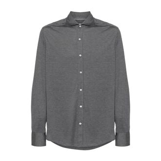 Brunello Cucinelli Zijden Shirt - Heren - Overhemden - Grijs - Maat: M Zijde