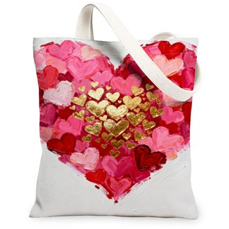 Generic Heart Canvas Tote Bags, Colorful Love Design Reusable Grocery Bags, ValentineS Day Floral Lightweight Washable Shoulder St, Peach, 13x15 Inch