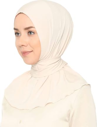 World of Shawls Ready To Go Instant Hijab for Ladies Girls Women With Tie Back Buttons Premium Quality Jersey Scarf (Cream)