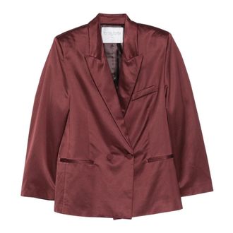 Forte_Forte Jassen, Dames, Rood, S, Katoen, Satin Double-Breasted Blazer