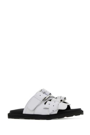 Moschino Womens White Leather Slippers Bianco Flat Shoes