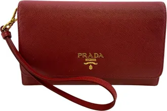 Prada Saffiano Red Color Leather Wallet (Bi-Fold) (Pre-Owned)