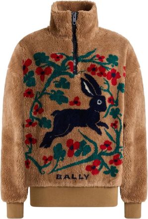 Bally Grafische sweater met halve rits - Bruin