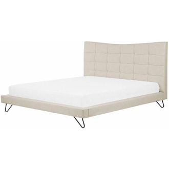 Beliani Beliani - Letto Beige in tessuto di poliestere a Doghe Trapuntatura a Bottoni 180 x 200 cm Lannion