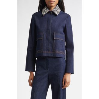 Veronica Beard Barrington Crystal Collar Denim Jacket in Midnight Wash at Nordstrom, Size 00