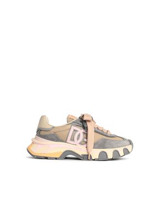 Dolce & Gabbana Airmaster Sneakers In Beige And Grey Fabric And Lear