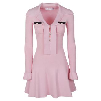Self Portrait Viscose Knit Tie Mini Dress - female - Self Portrait - Short Dresses - Pink - S - Dresses