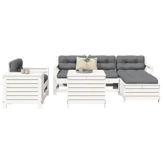 vidaXL Juego De Sof&aacute;s De Jard&iacute;n 7 Pzas Madera Maciza De Pino Blanco Vidaxl