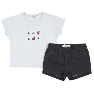 Lola Boy Woven Denim Shorts & Rib Knit Top Two Piece Set in Dark Grey Wash at Nordstrom, Size 12M