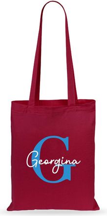 eBuy GB Personalised Cotton Tote Shopper With Blue Initial & Name - Birthday Gift, Goodie, Kids Party, Reusable Bag for Life (Burgundy)