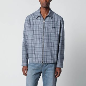 Versace Light blue zip-up checked shirt