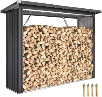 OUTSUNNY Casetilla Para Le&ntilde;a De Acero Galvanizado, Cobertizo Le&ntilde;ero Exterior De Almacenamiento De Troncos, Con Base Elevada, 213x66,5x150 Cm, Verde