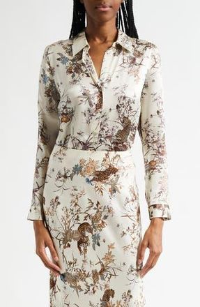 L'agence Tyler Jungle Tapestry Print Silk Button-Up Shirt in Ecru Multi Tapestry Jungle at Nordstrom Rack, Size X-Small