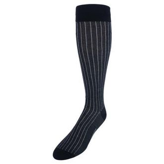 Trafalgar Store Nigel Over The Calf Vertical Stripe Mercerized Cotton Socks in Black With Grey Stripe at Nordstrom